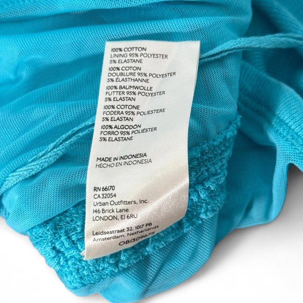 Free People Boulevard Bow Tie Strap Ruched Sides Cotton Rib Tank Top Aqua Size L - Picture 9 of 9